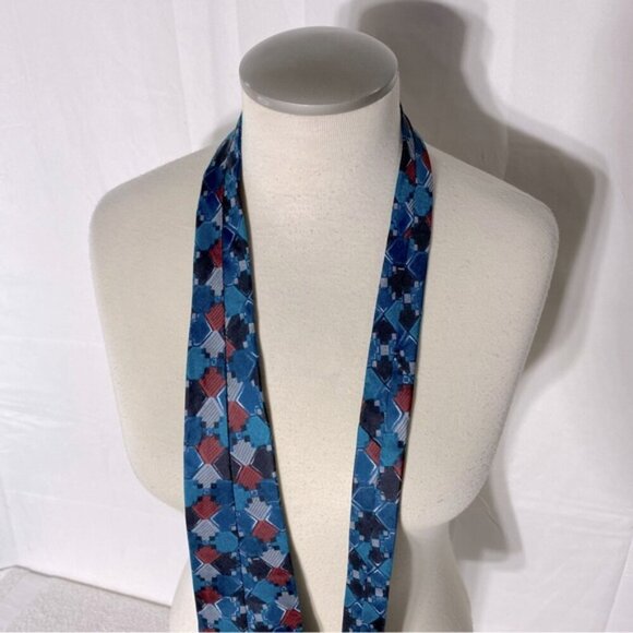 Vintage Forsyth Blue Red Square Print 100% Silk Tie - Picture 7 of 10